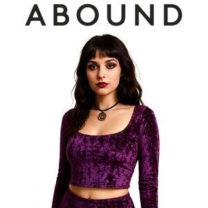 Burgundy Velvet Fairycore Square Neck Crop Top, Abound, Size L EUC